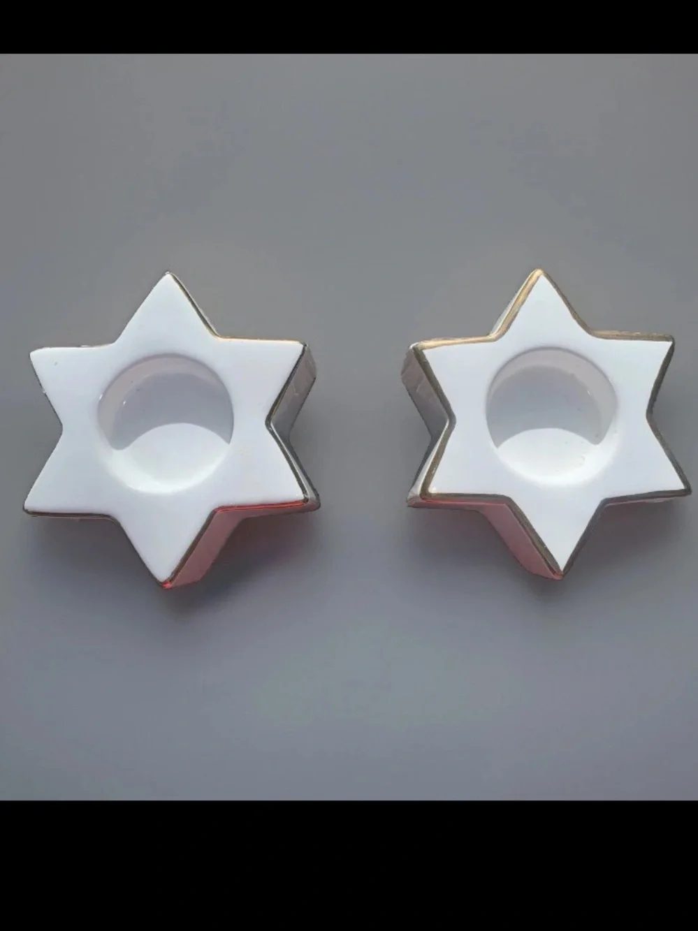Set of Two Ceramic White & Gold Star Candle Votive Holders Christmas Holiday